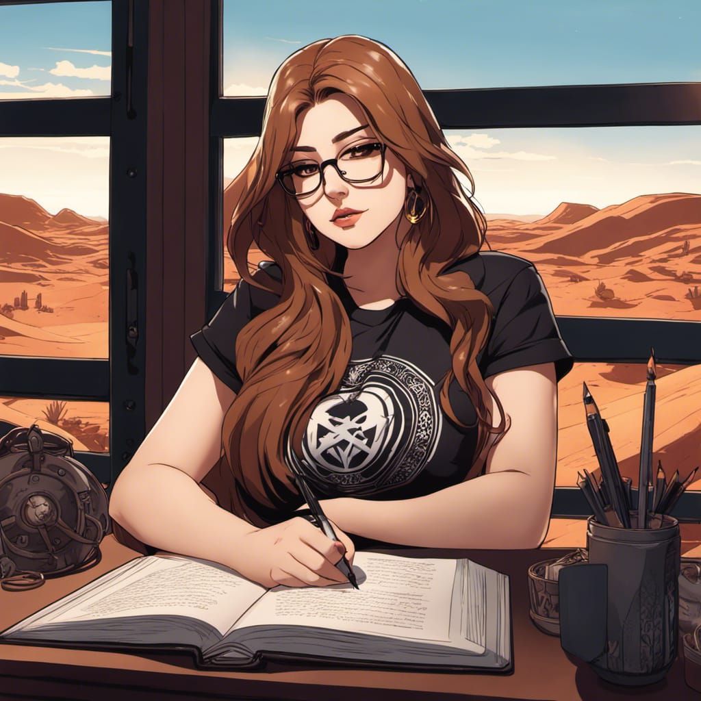 Curvy Woman Writes Book in Manga Art Style