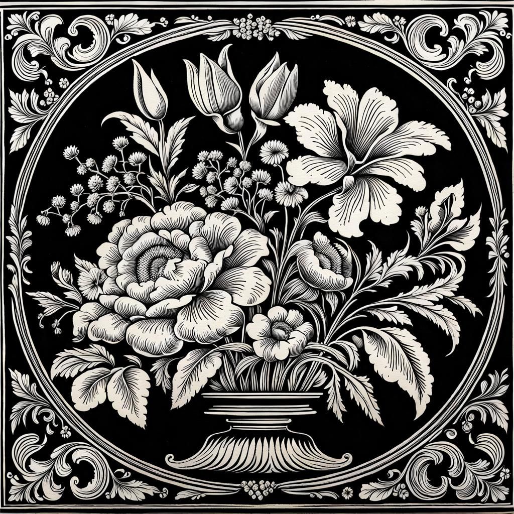 Bouquet of Wild Flowers in Ornate Baroque Frame