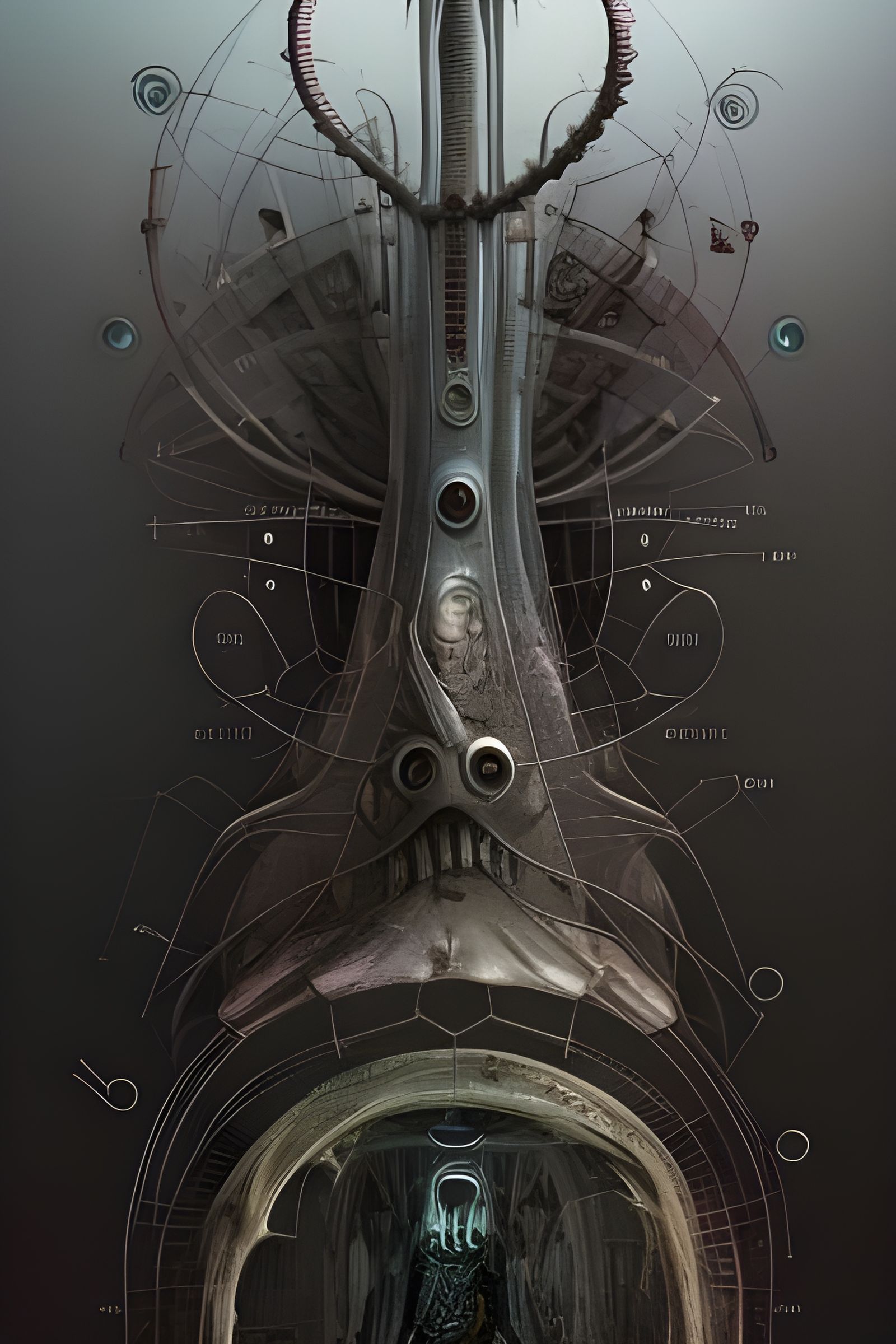 Detailed Alien Monster Cross-Section: Medieval Blueprint Sty...