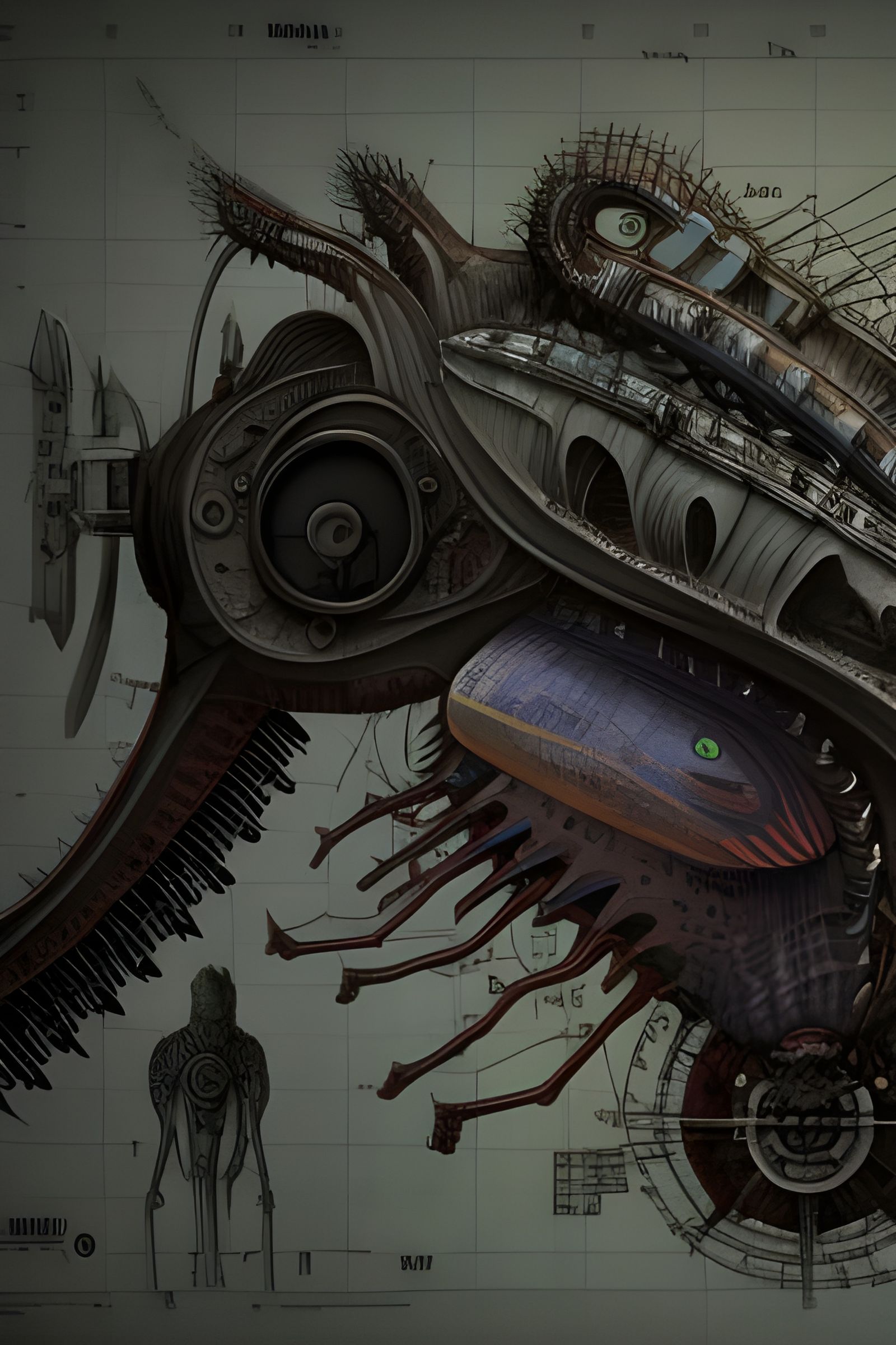 Detailed Alien Monster Cross-Section Diagram