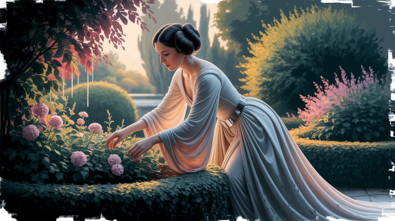 Princess Leia in Whimsical Garden Scene, Inspired by Oil Pai...