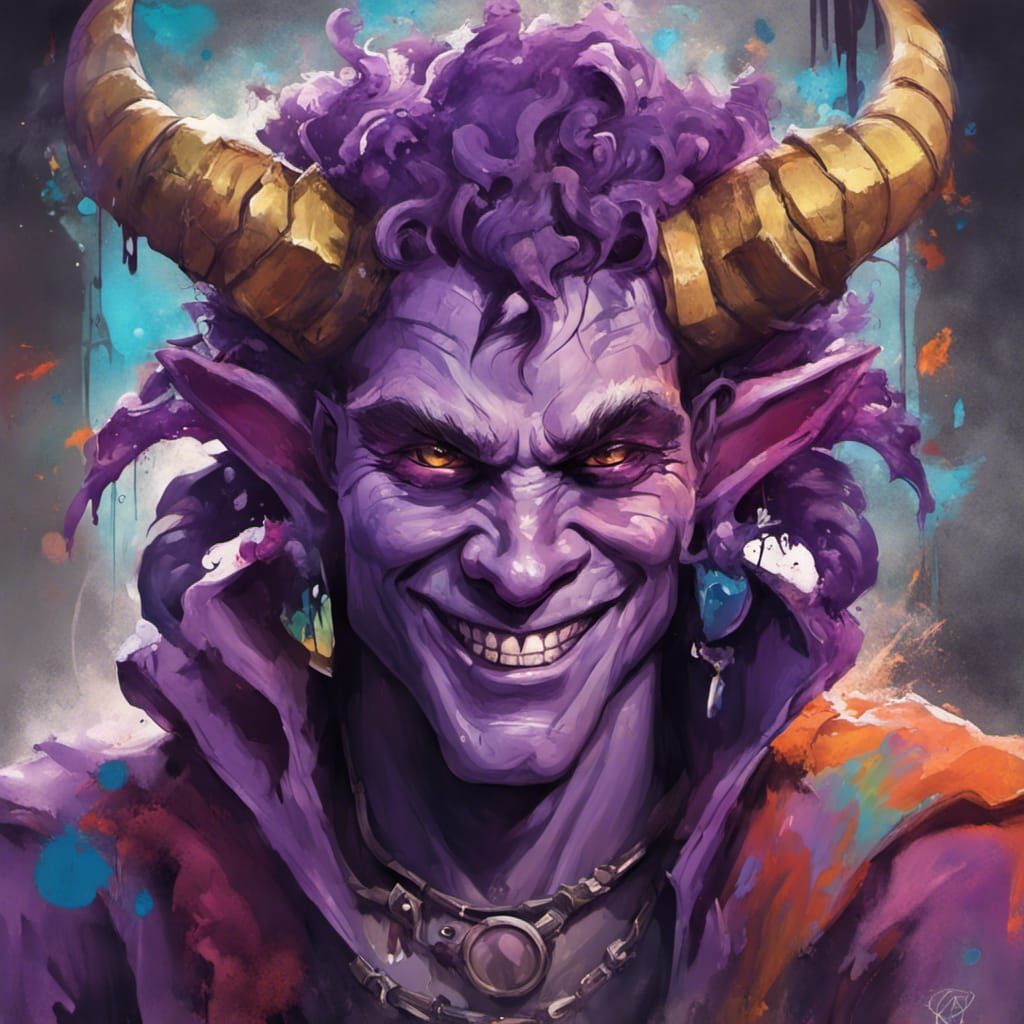 Smiling Tiefling Male in Graffiti Art Style
