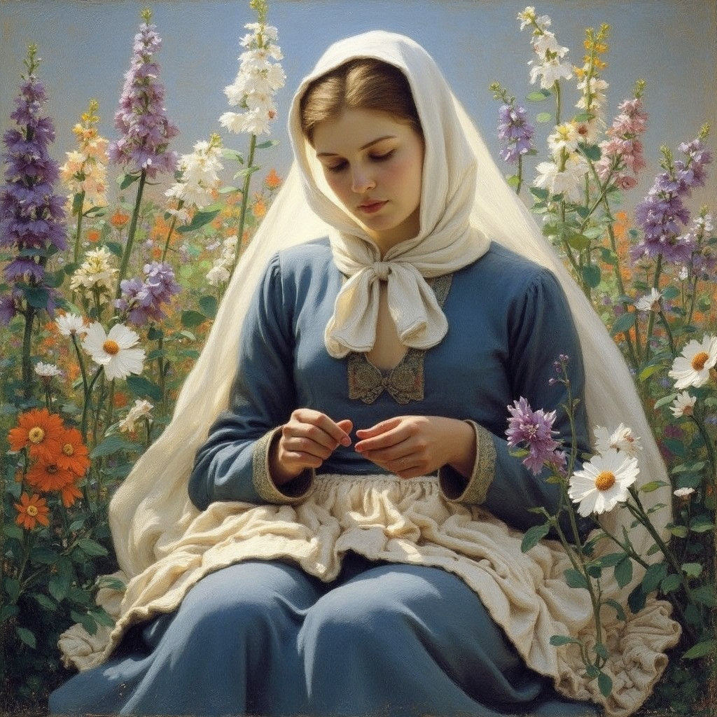 Sewing Fisherman's Wife in Impressionist Style