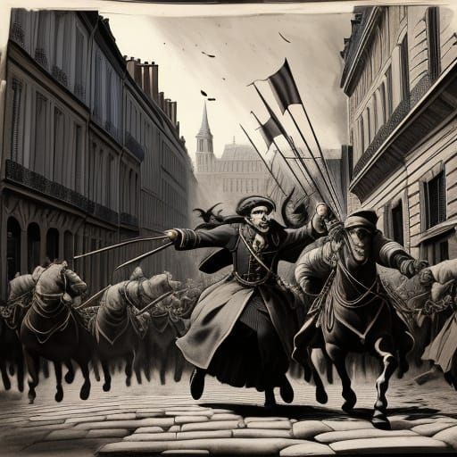 Parisian Revolution: Woman Pulls Startled Man Through Street