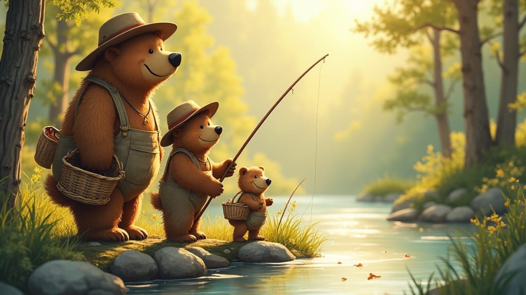 Joyful Bear Family Embarks on Fishing Adventure