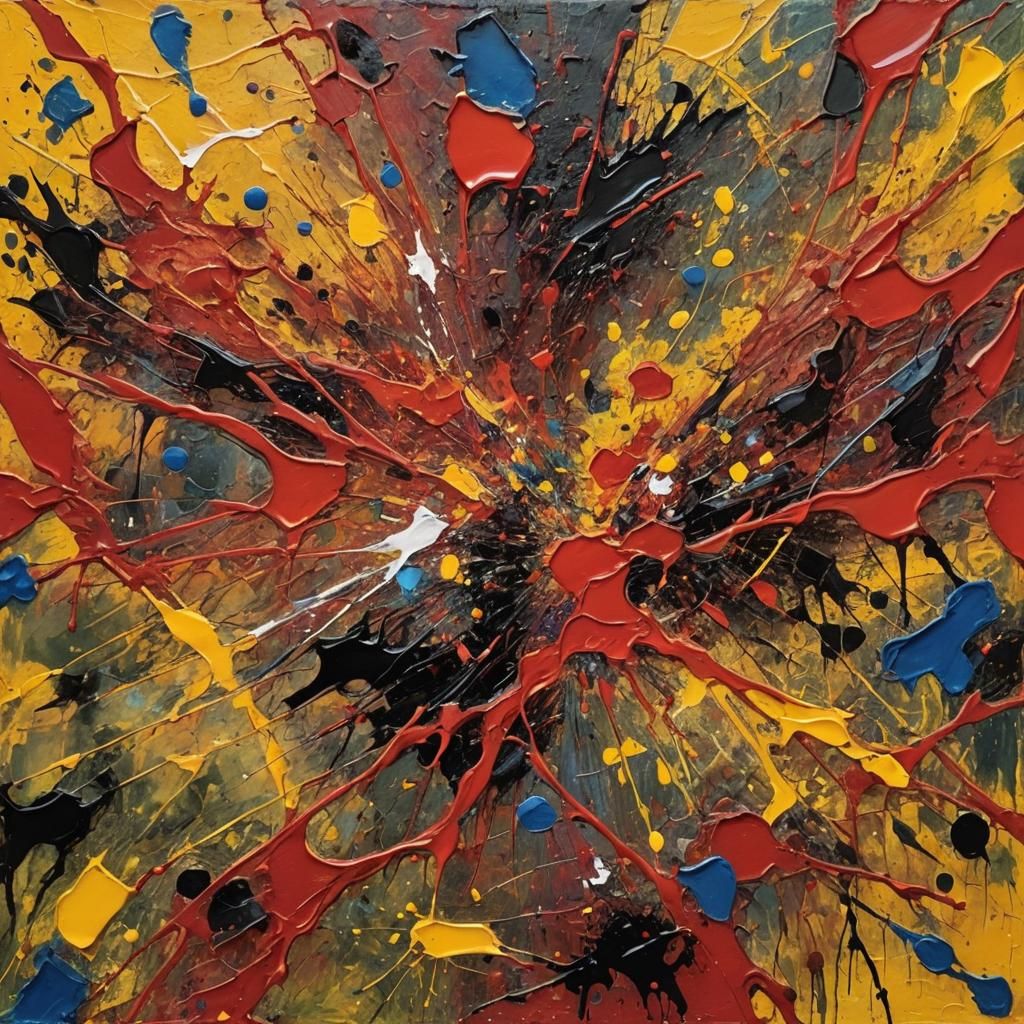 Vibrant Abstract Expressionist Oil Painting with Bold Textur...