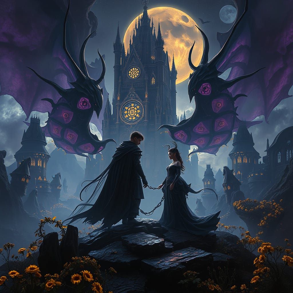 Ethereal Dark Fantasy Scene in Art Nouveau-Inspired Unreal E...