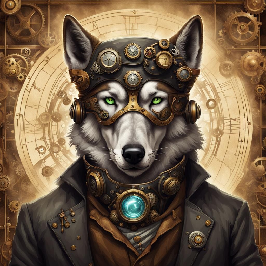 Steampunk Cyborg Wolf: A Mechanical Marvel