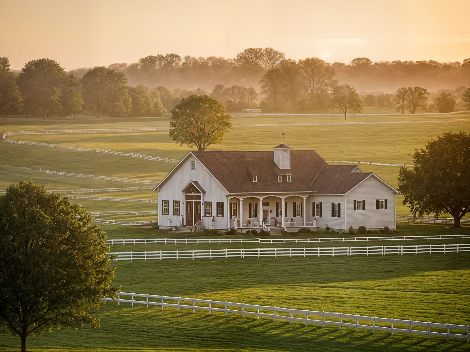 Surreal Kentucky Horse Farm in Morning Light