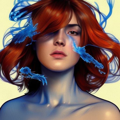 Majestic Blue Phoenix Portrait in Hyperdetailed Style