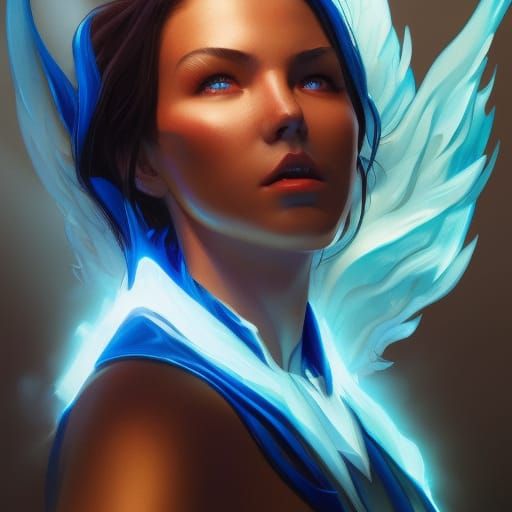 Striking Blue Phoenix Portrait in Digital Art Style