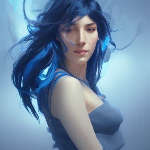 Blue Phoenix Portrait in Hyperdetailed Concept Art