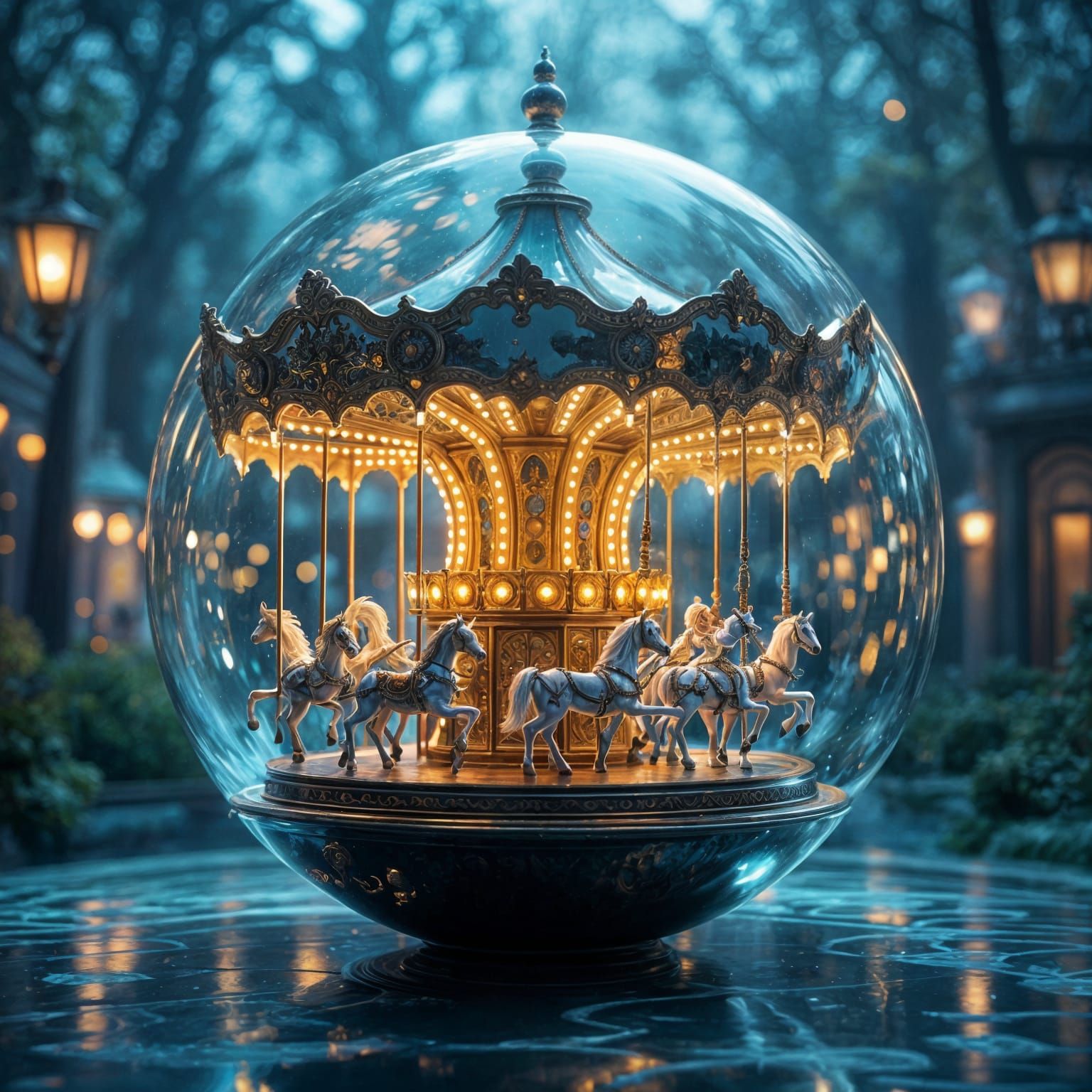 Fantastical Carousel Inside Glass Sphere