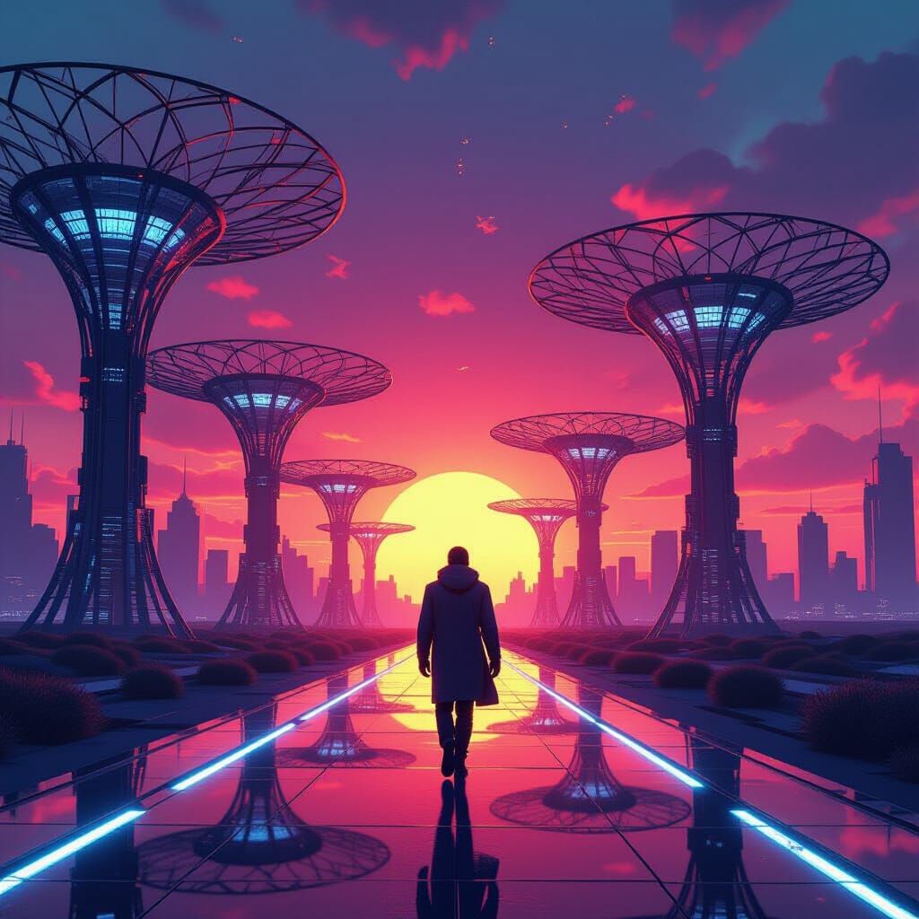 Radiant Path: A Cyberpunk Fusion of Utopian and Dystopian El...