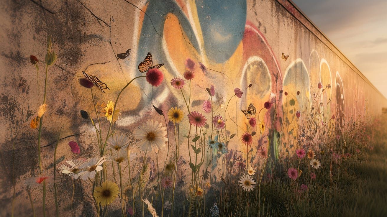 Hyperrealistic Wildflowers Sprout from Concrete Wall