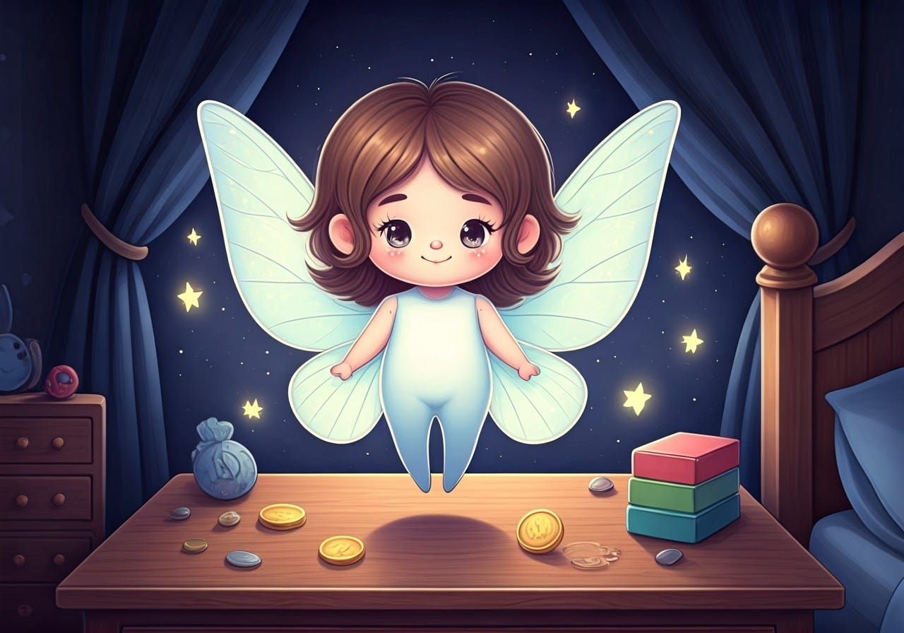 Adorable Chibi Tooth Fairy in Dreamy Bedroom