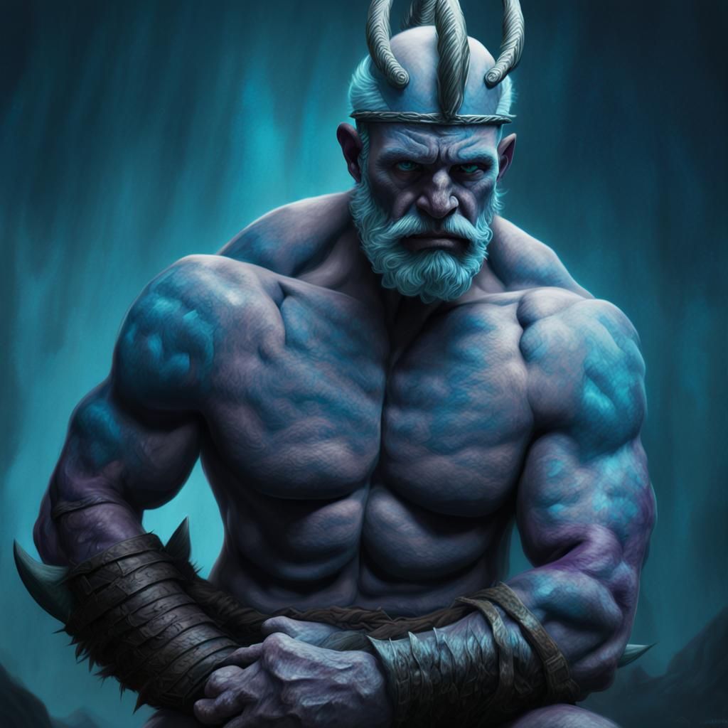 Sinister Triton Barbarian by Rutkowski, Digital Art