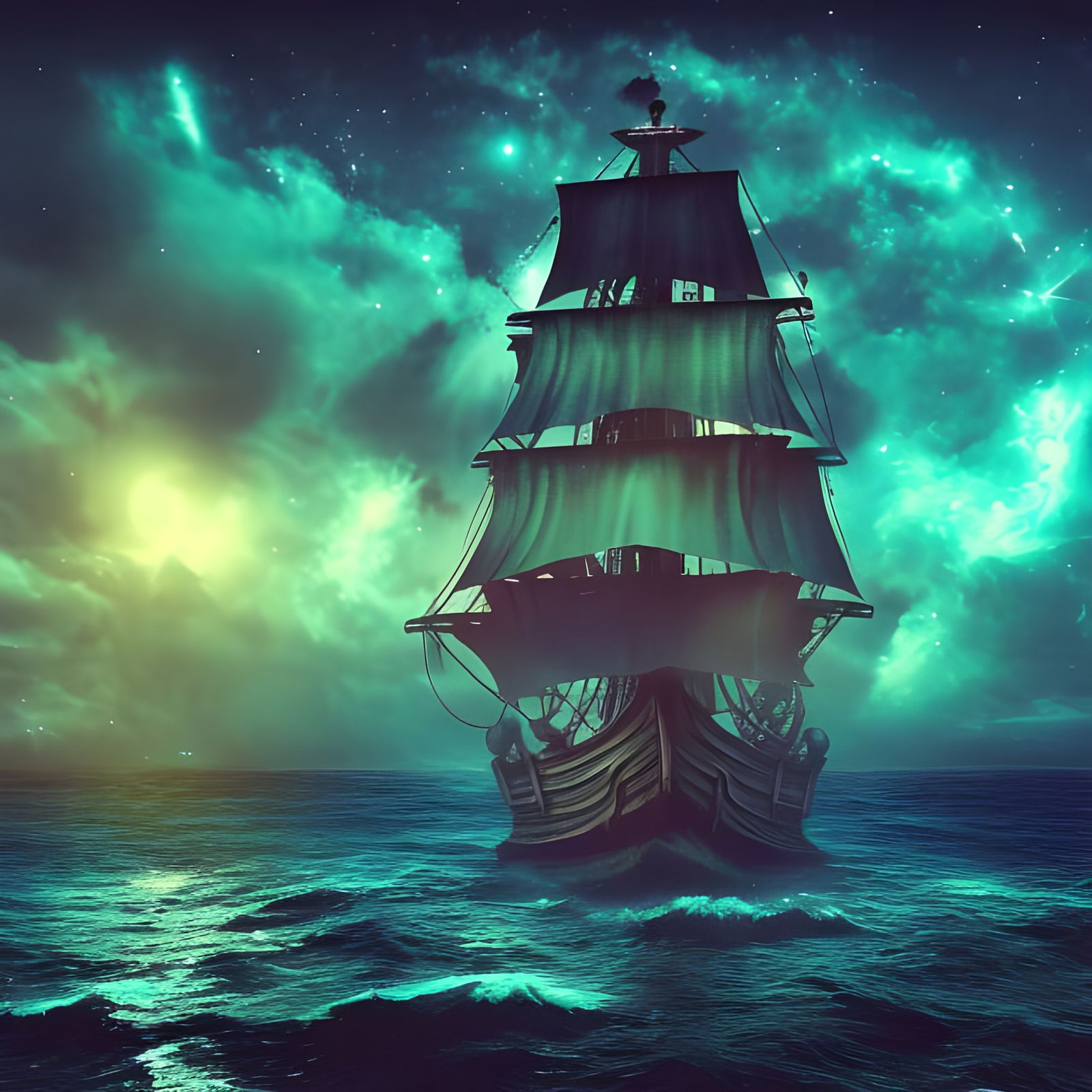 Mystical Pirate Ship on Galaxy Sea