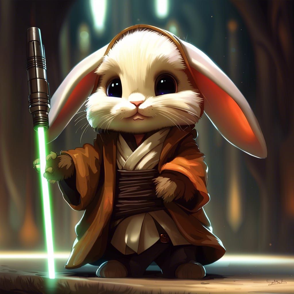 Chibi Bunny Jedi Master in Detailed 3D Style