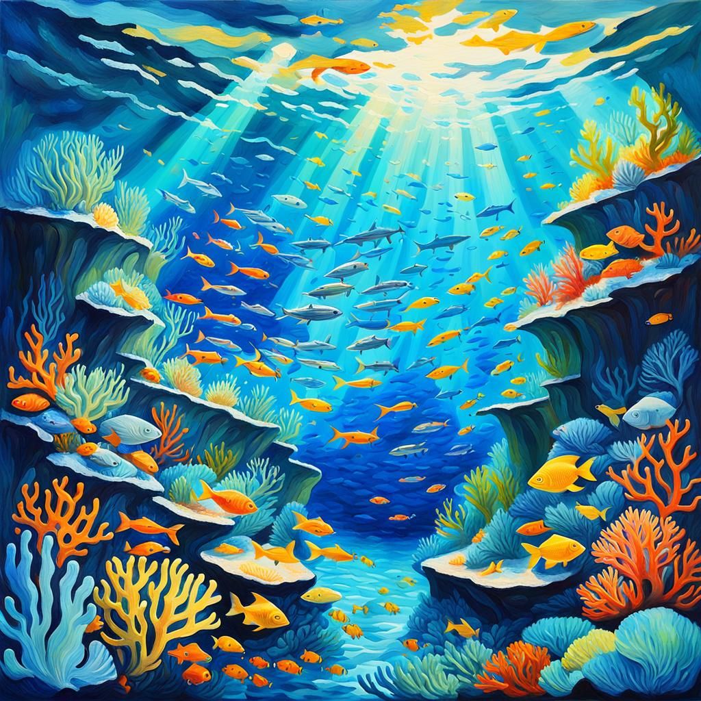 Vibrant Underwater Kingdom in Gouache Style