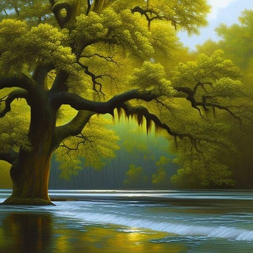 Rivers Form an Oak Tree: Oil Painting
