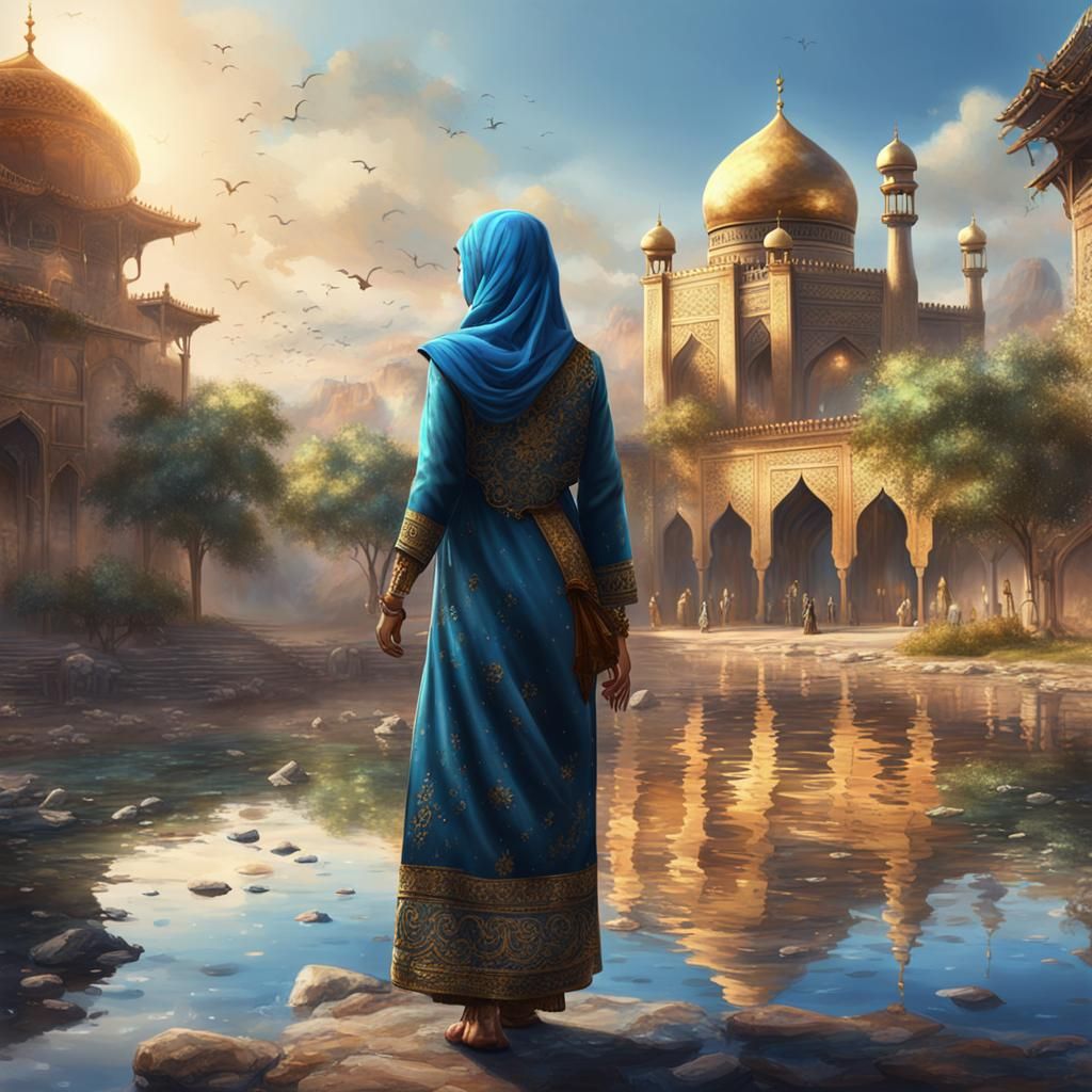 Beautiful Muslim Girl: Detailed Watercolor Painting