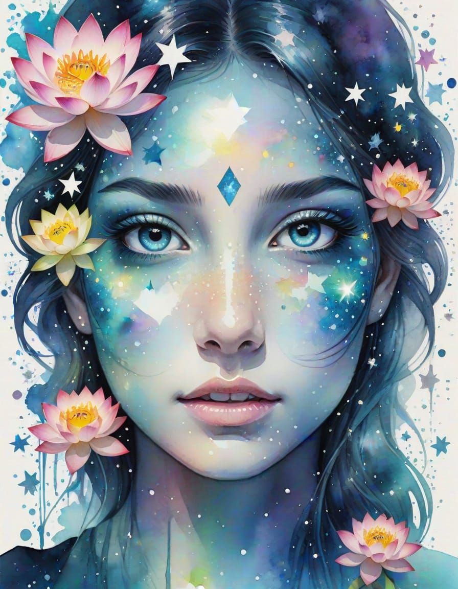 Sparkling Opal Eyes in Vibrant Starry Lotus Bloom
