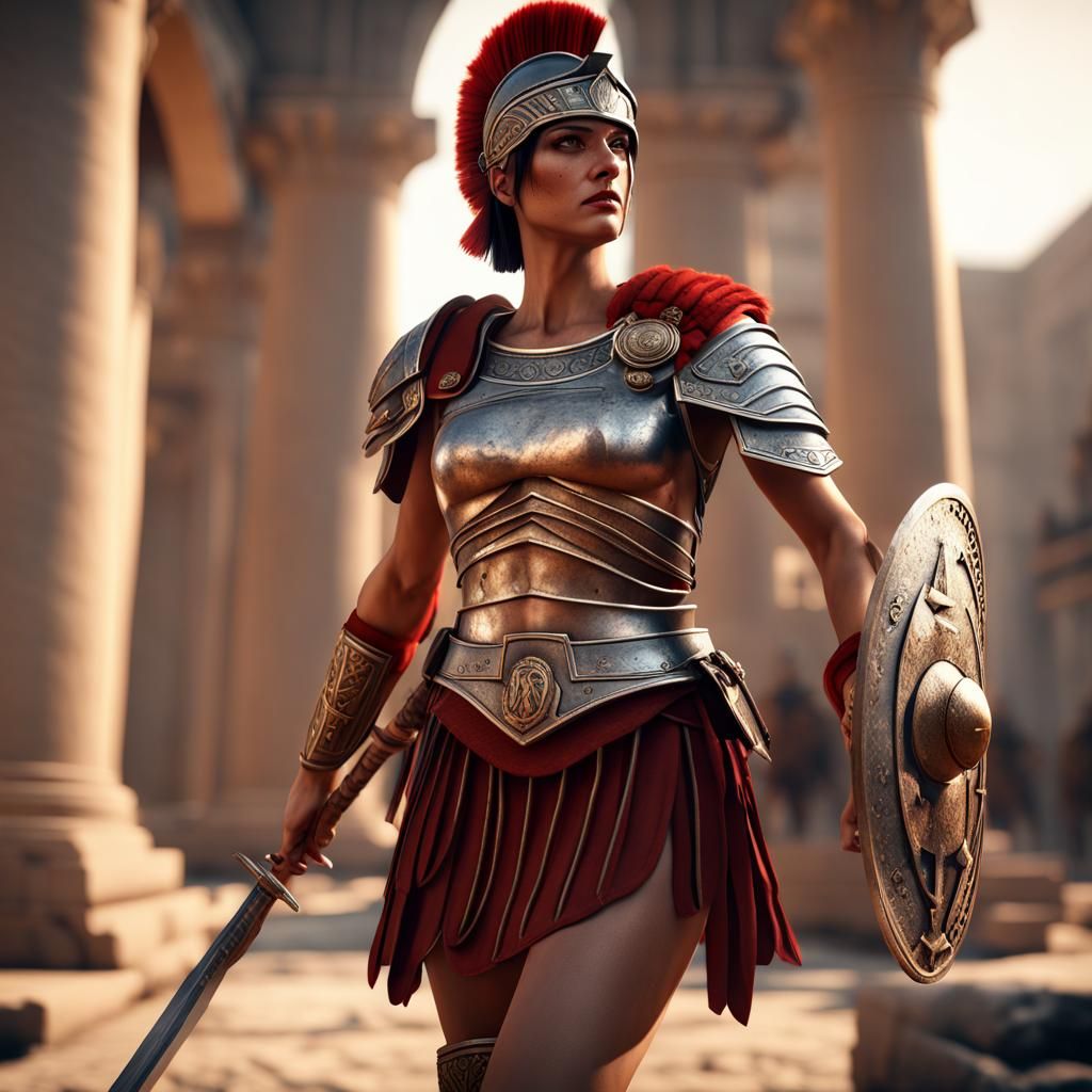 Female Roman Legionary Fighting: 3D Game Cinematic