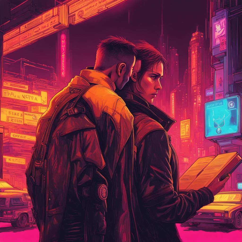 Cyberpunk Book Lovers in Neon City 2099