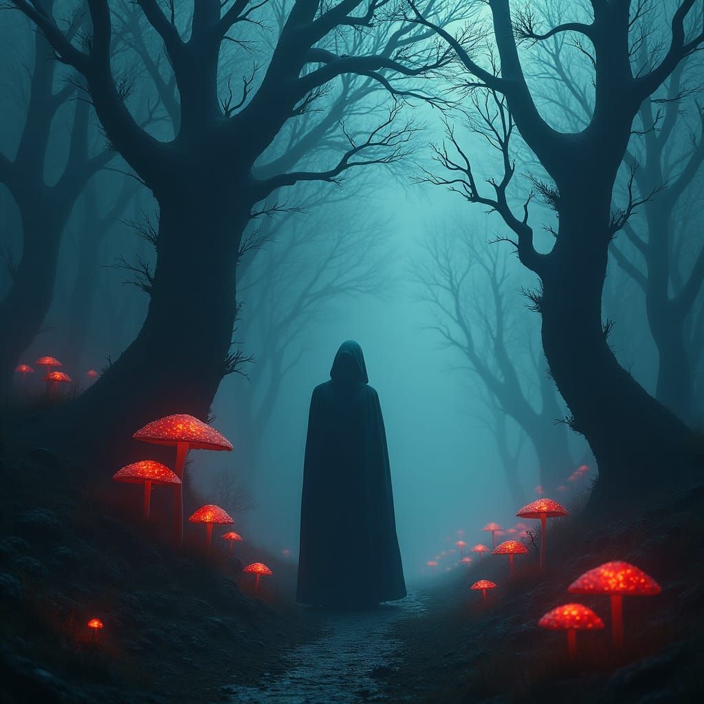 Mystical Realm: Solitary Figure in Dreamlike Landscape