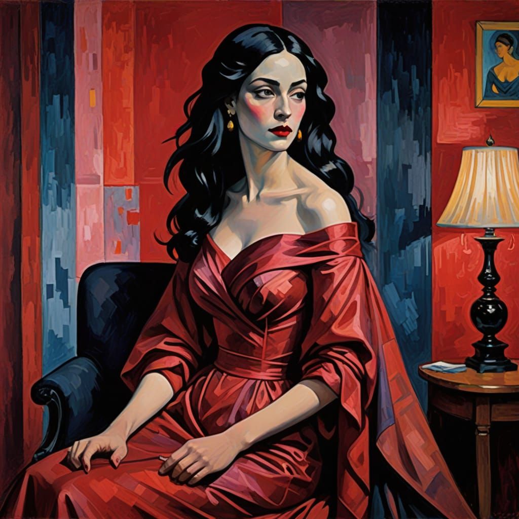 Crimson Masterpiece: Radiant Woman in Red Light District