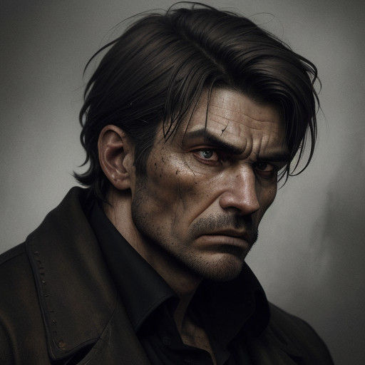 Robust Figure with Determined Posture in Moody, Atmospheric...