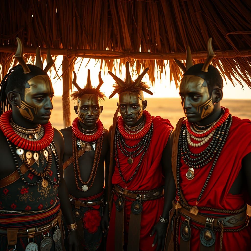 Afrofuturistic Masai Warriors at Golden Hour