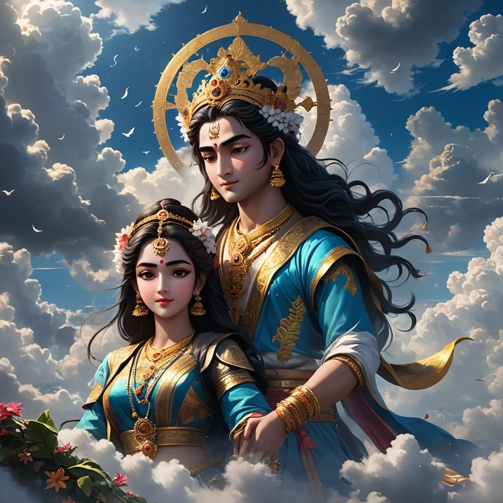 Radha Krishna Divine Scene in Anime Art Style