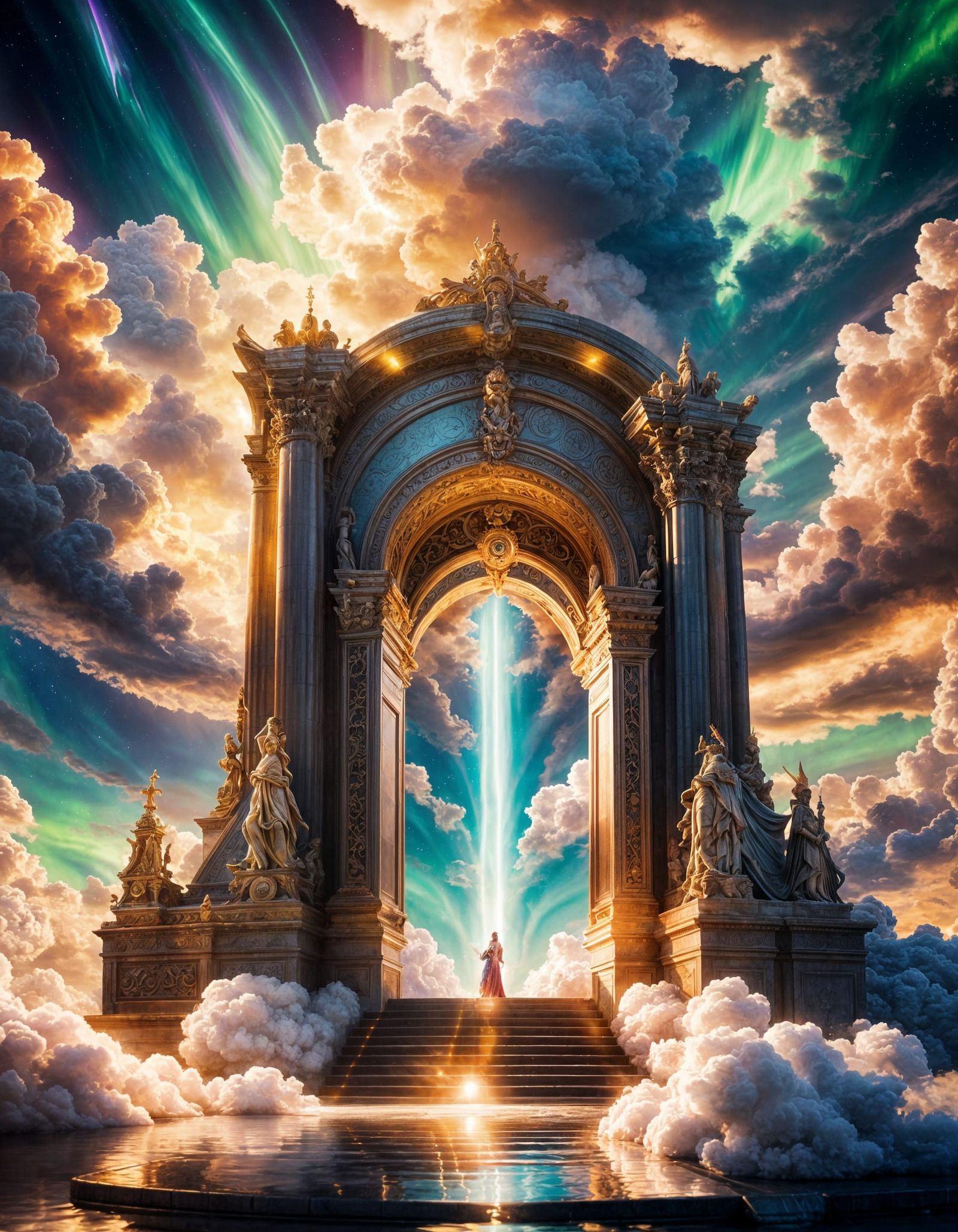 Heaven's Epic Portal with Angels and Clouds