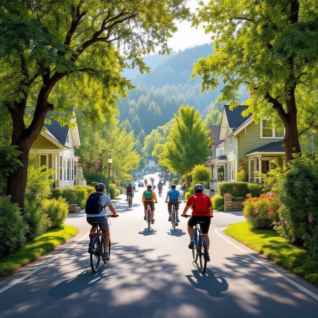 Cyclists Ride Through Sun-Drenched Path in Photorealistic St...