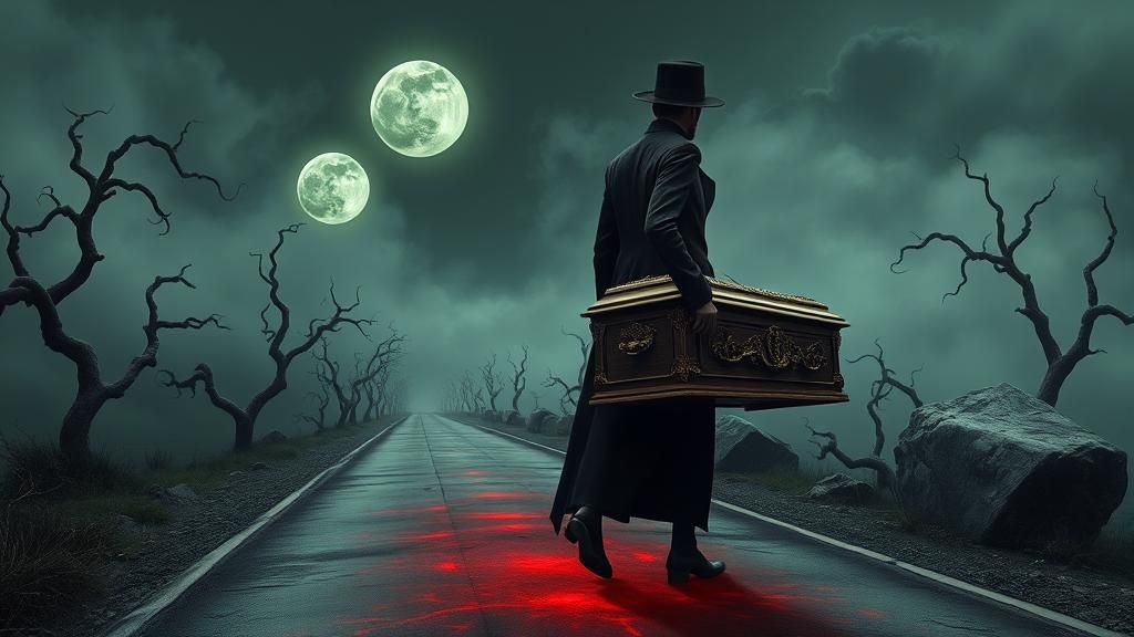 Eerie Coffin Journey in Magic Surrealism Style