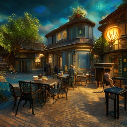 Impressionist Cafe Scene at Dusk