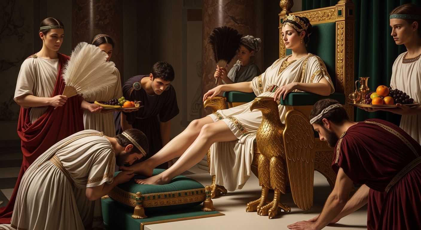 Roman Empress on Eagle Throne in Lavish Imperial Palace