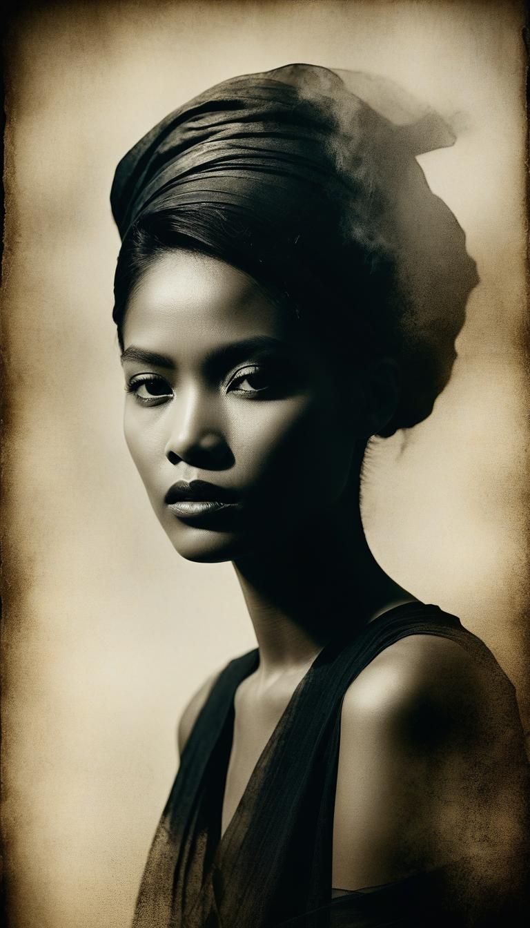 Ethereal Portrait in Sepia Tones with Distressed Texture