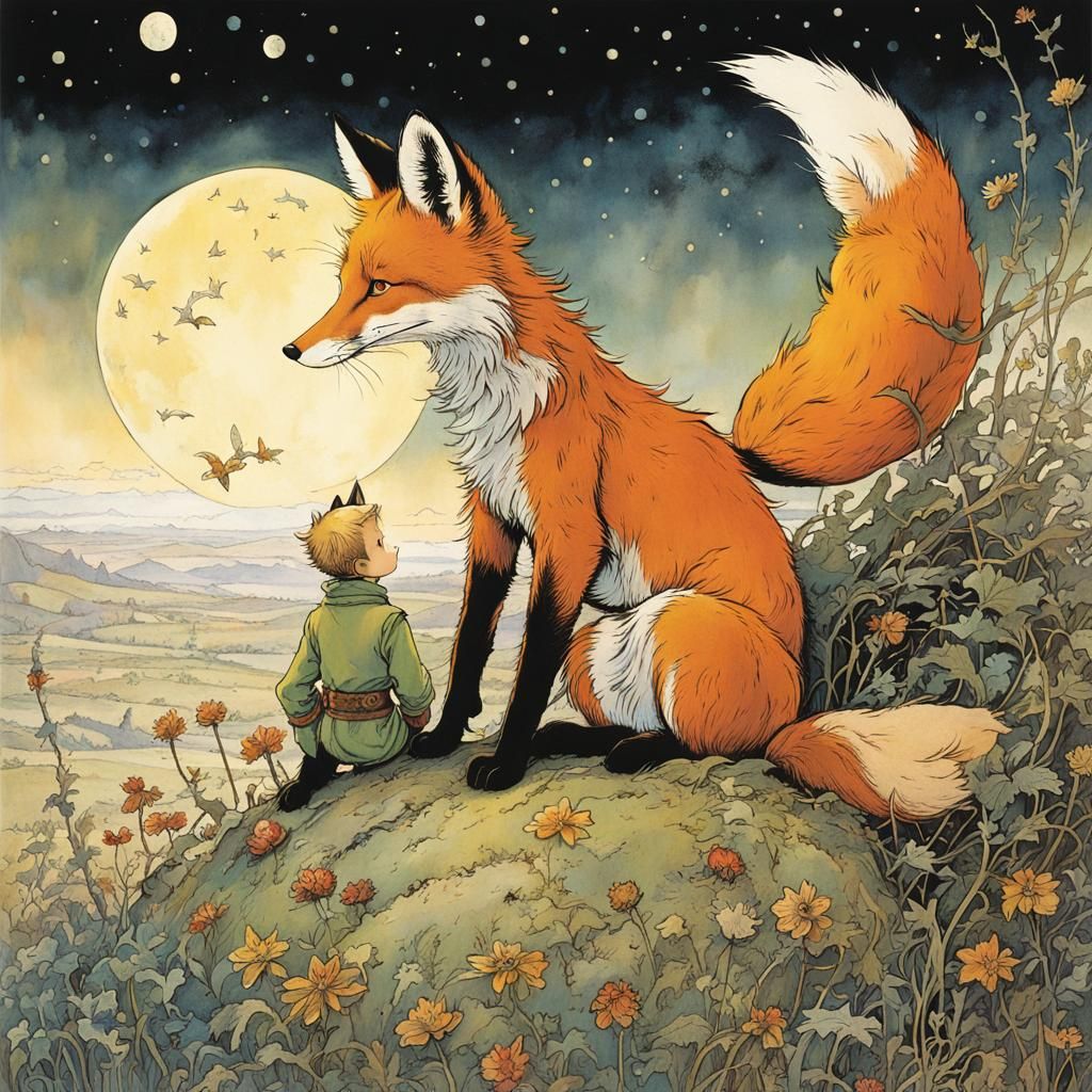 Little Prince Meets the Fox: Detailed Illustration