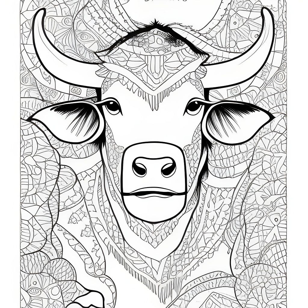 Intricate Water Buffalo Adult Coloring Page