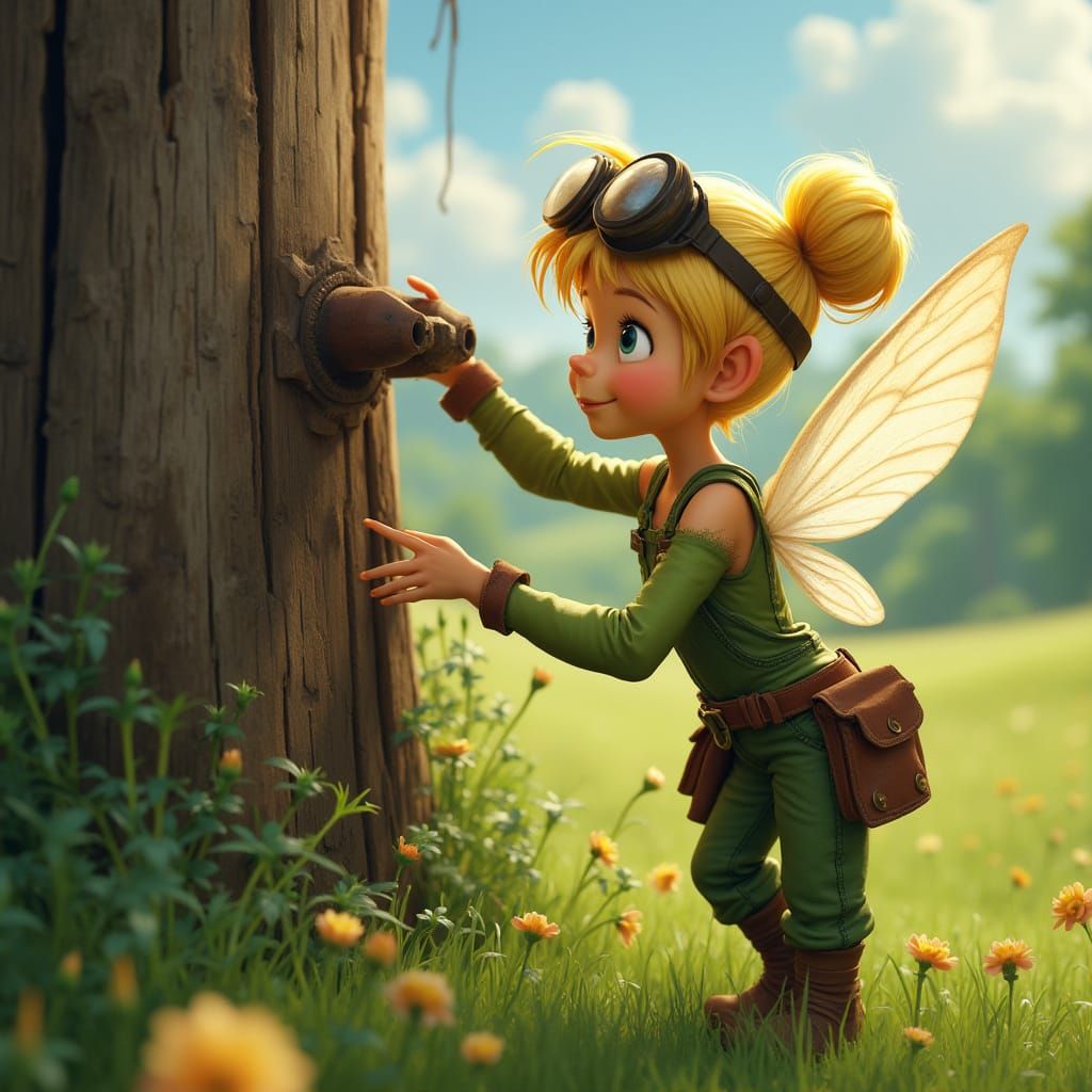 Whimsical Windmill Mechanic in Lush Meadow