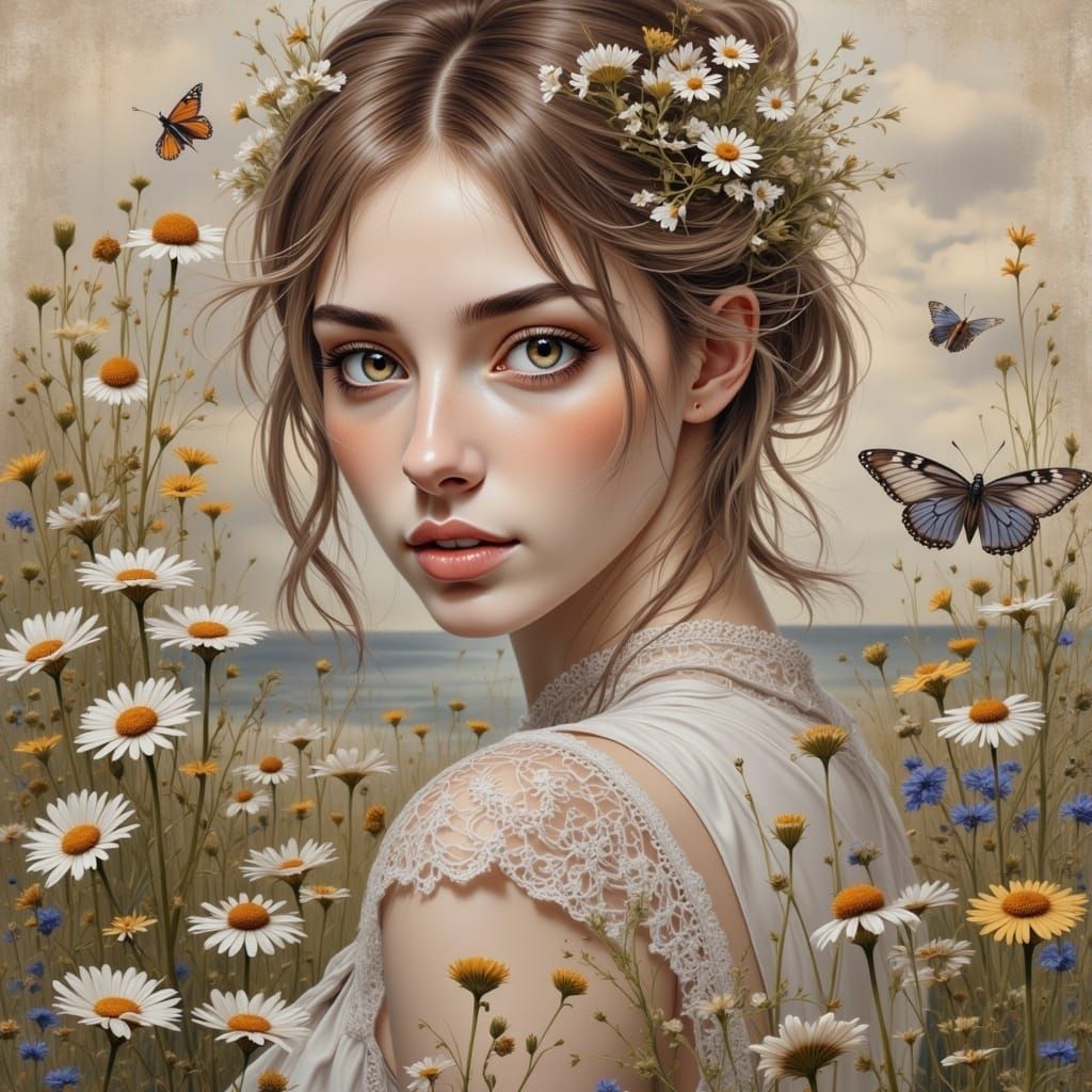 Victorian Woman Portrait in Art Brut Collage