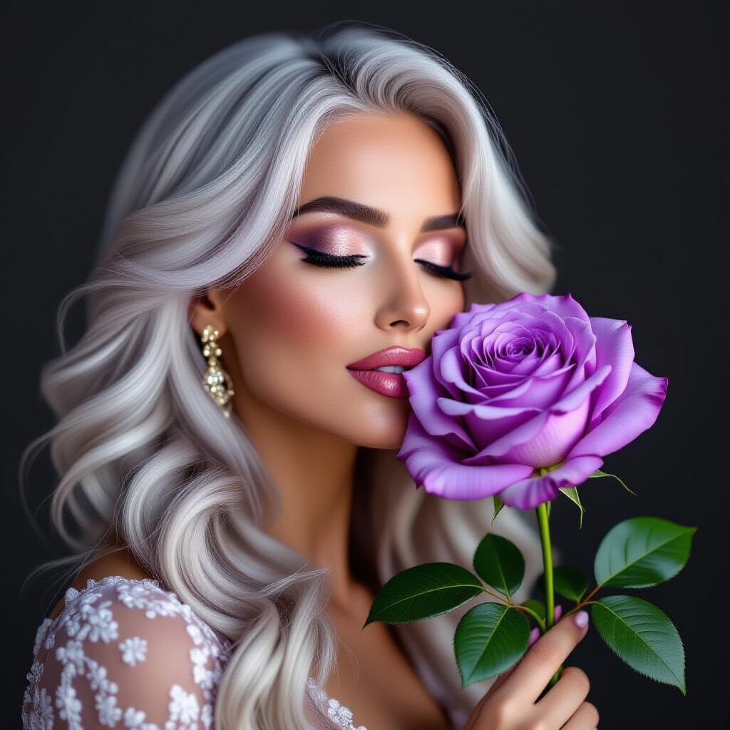 Woman with Rose: Hyper-Realistic Soft Pencil Portrait