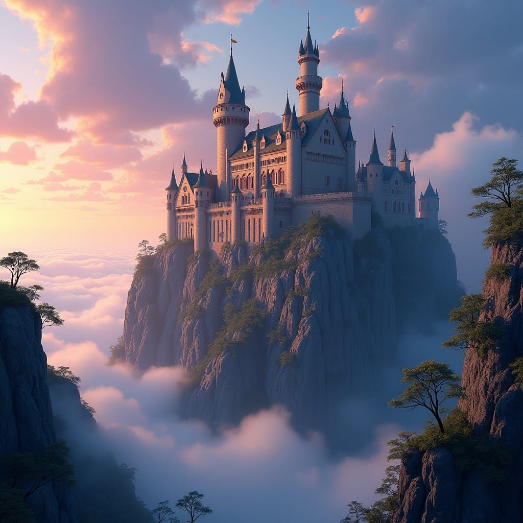 Majestic Castle on Cliff at Sunset: Matte Painting
