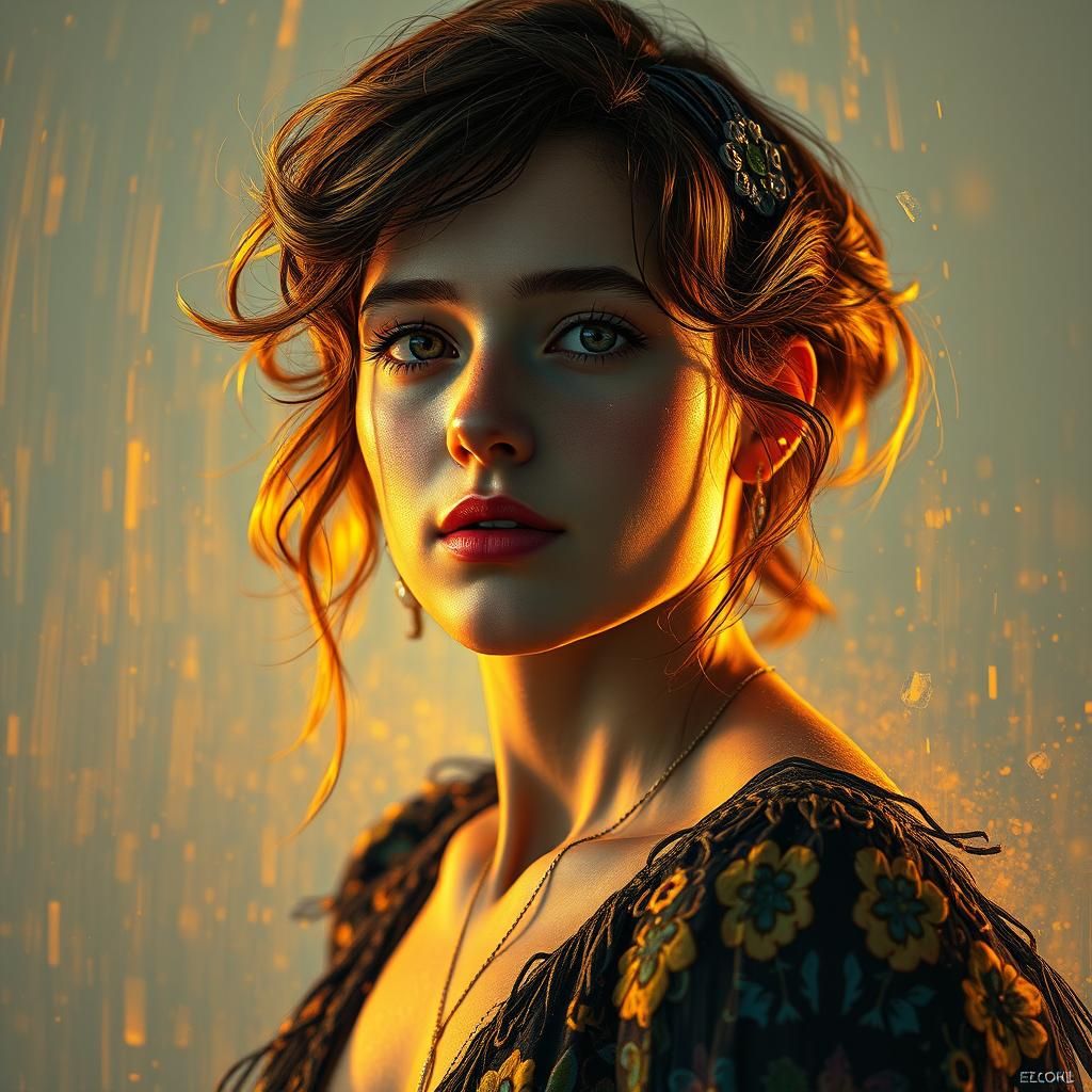 Golden Hour Portrait in Art Nouveau Style