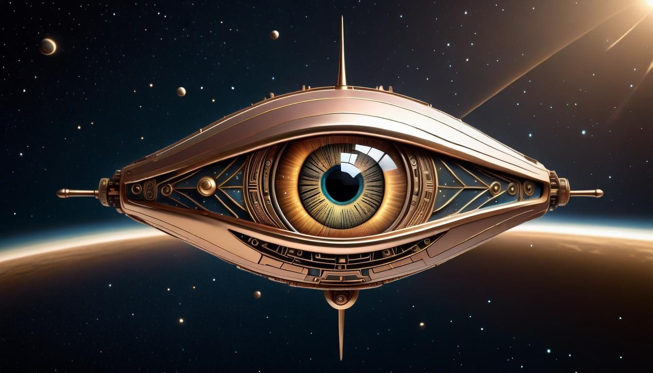 Robotic Eye in Galaxy with Art Deco Style