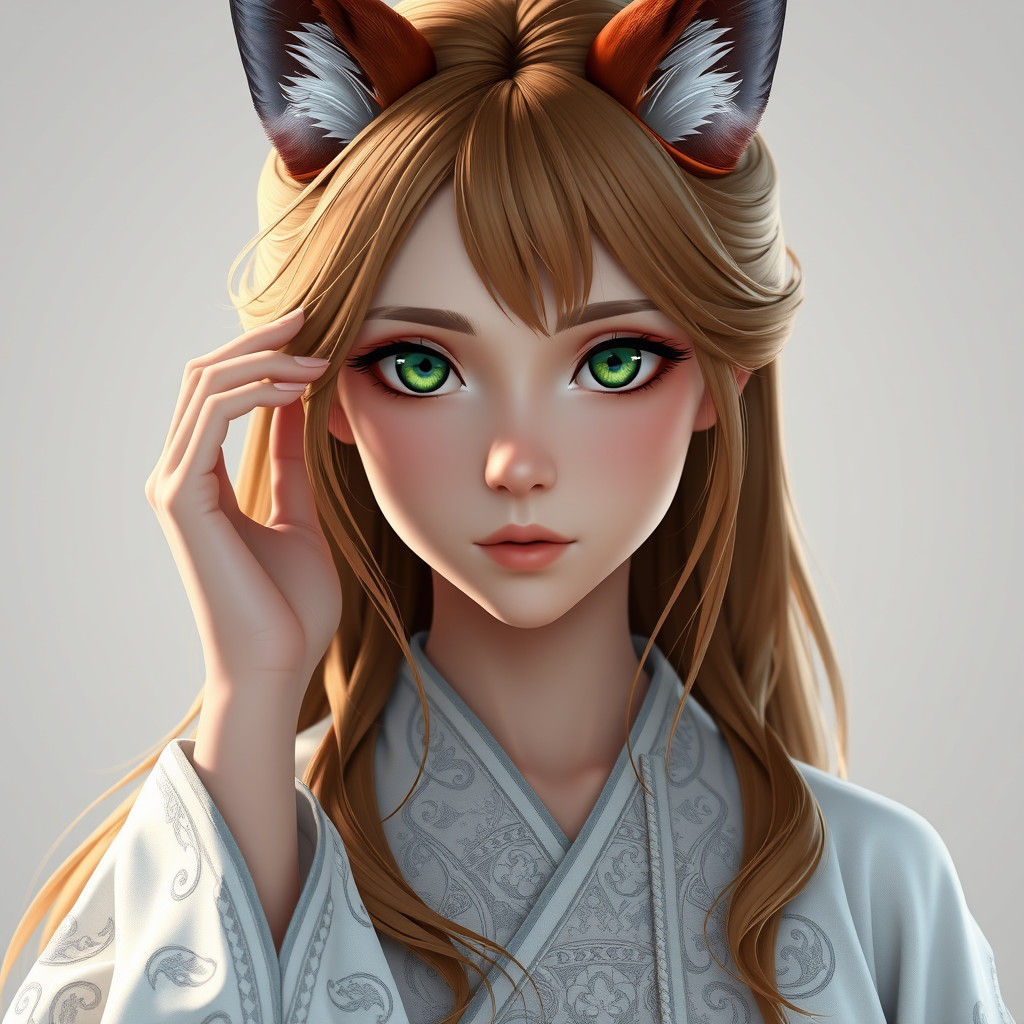 Anime Girl with Wolf Ears in 3D Style