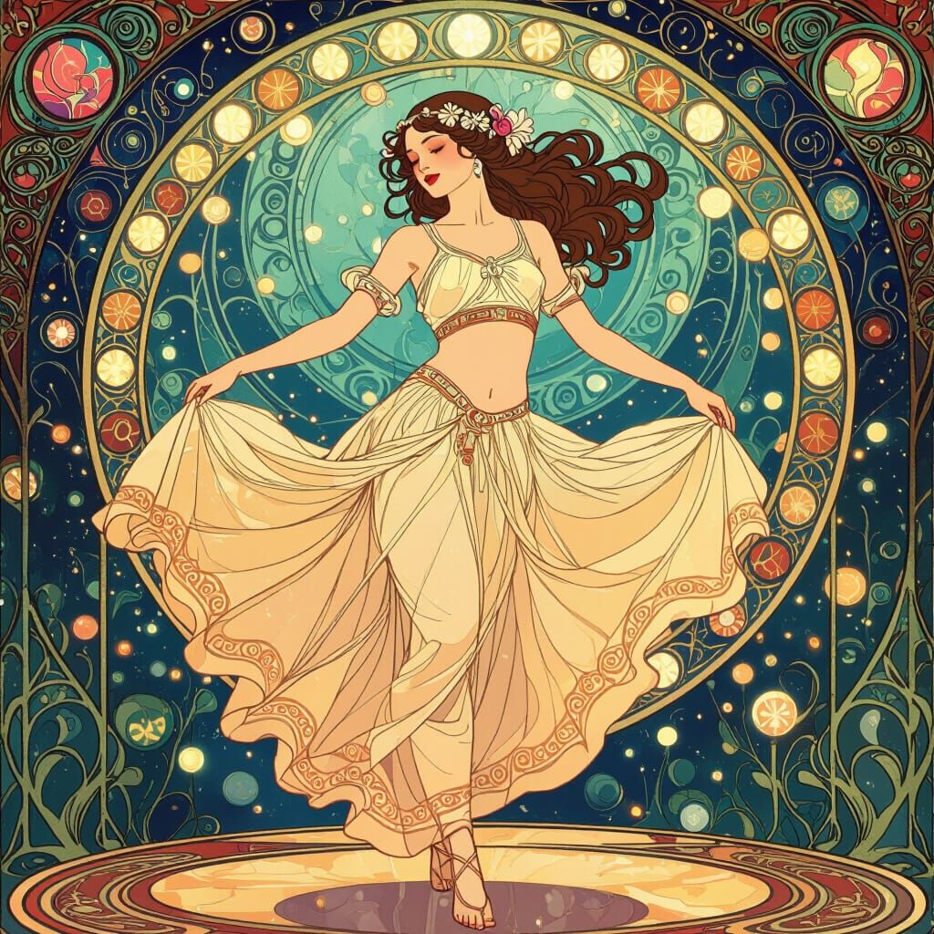 Ethereal Dancing Girl in Vibrant Lights